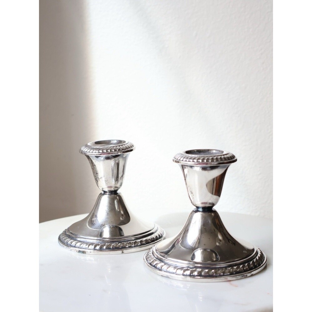Pair Empire 3.25" Candlesticks Silverplate Alvin Newport Weighted Base